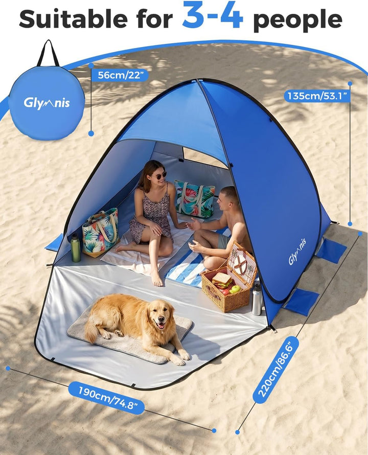 Glymnis Strandmuschel Pop Up Strandzelt Strand Zelt mit Reissverschlusstür UV-Schutz 50+ Windschutz