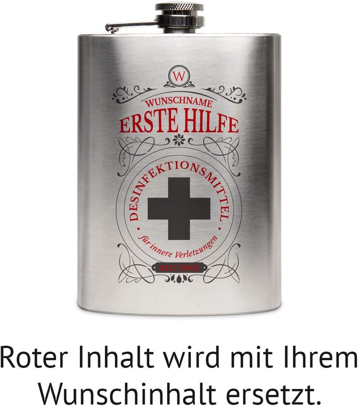 Flachmann Edelstahl 237 ml 8 oz individuelle Gravur Geschenk - Erste Hilfe, Erste Hilfe