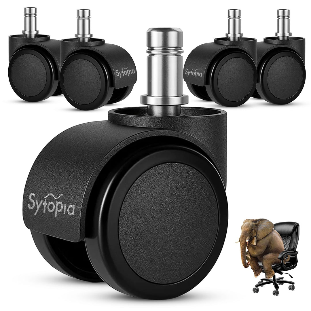 Sytopia Bürostuhl Rollen, 11mm x 22 mm Stift, 5er Set Rollen für Bürostühle, Leises, Sanftes Gleiten
