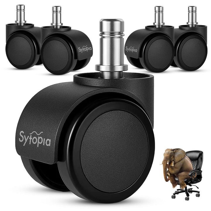 Sytopia Bürostuhl Rollen, 11mm x 22 mm Stift, 5er Set Rollen für Bürostühle, Leises, Sanftes Gleiten
