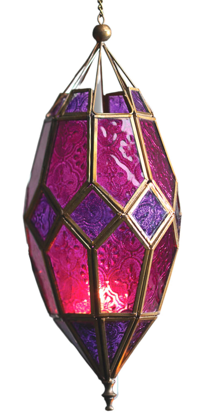 Teelicht-Laterne aus Glas, marokkanischer Stil, gross, Violett / Rosa Rosa L, Rosa L