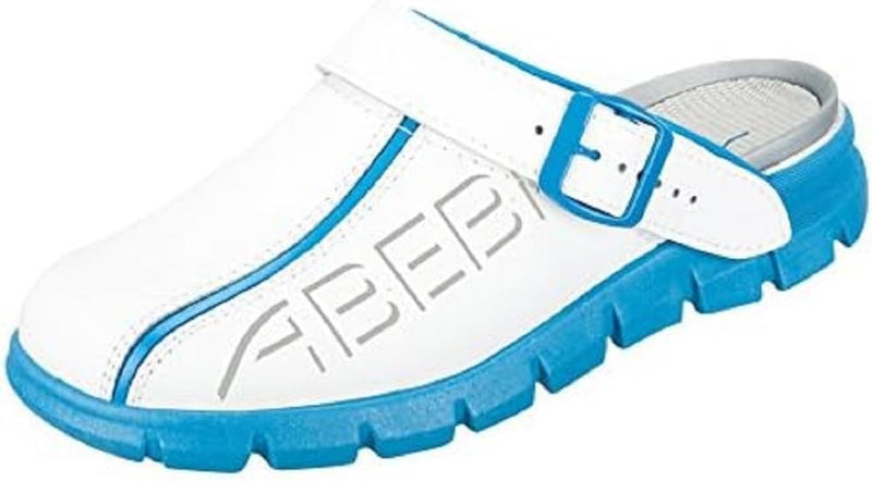 Abeba Berufsschuh-Clog Herren Abeba Dynamic tools, Weiss Blau mit Aufdruck, 48 EU, 48 EU