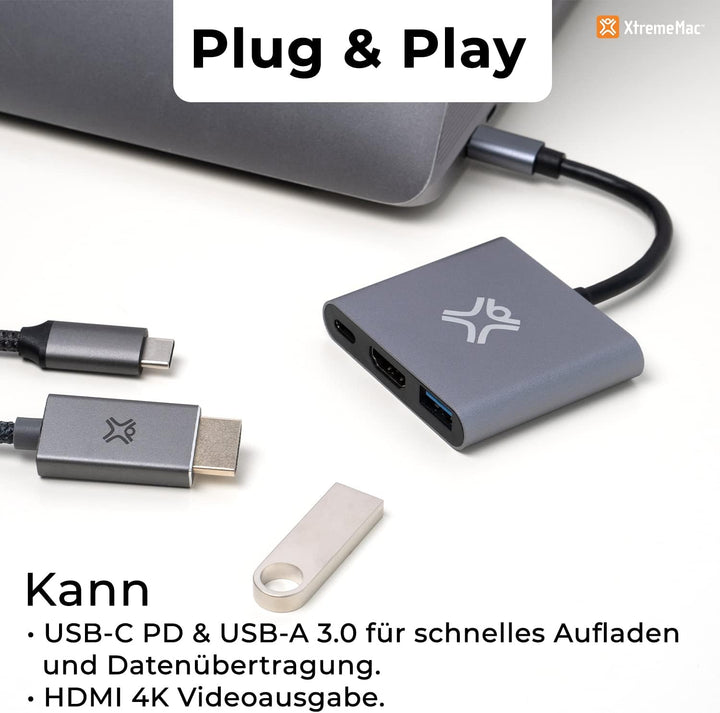 XtremeMac USB-C Hub für MacBook: Durchgangsladen bis 100W &amp; schnelle Datenübertragung, USB 3.0 &amp; 4K