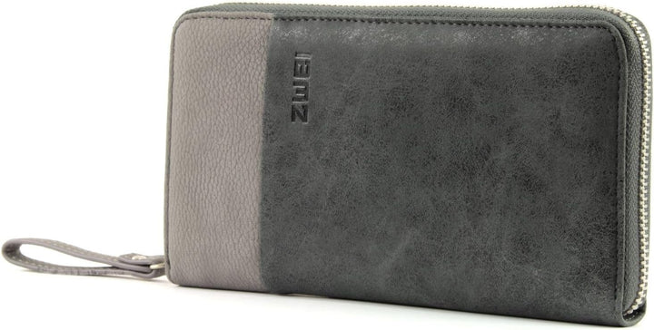 Zwei Eva EV2 Reissverschluss Geldbörse Portemonnaie Geldbeutel Brieftasche, black Schwarz, Schwarz