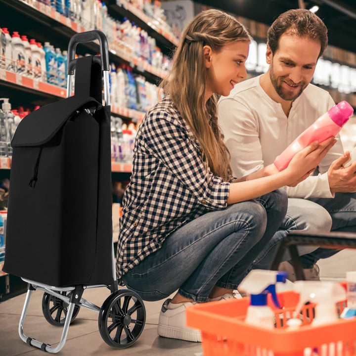 COSTWAY 35L Einkaufstrolley klappbar, Einkaufswagen mit Rollen, Einkaufsroller mit abnembarer Einkau