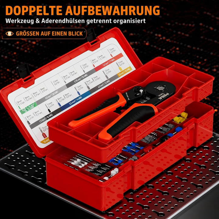 PEBA Crimpzange Set Sechskant, Aderendhülsenzange 0,08-10 mm², Selbsteinstellendes Crimpwerkzeug ink