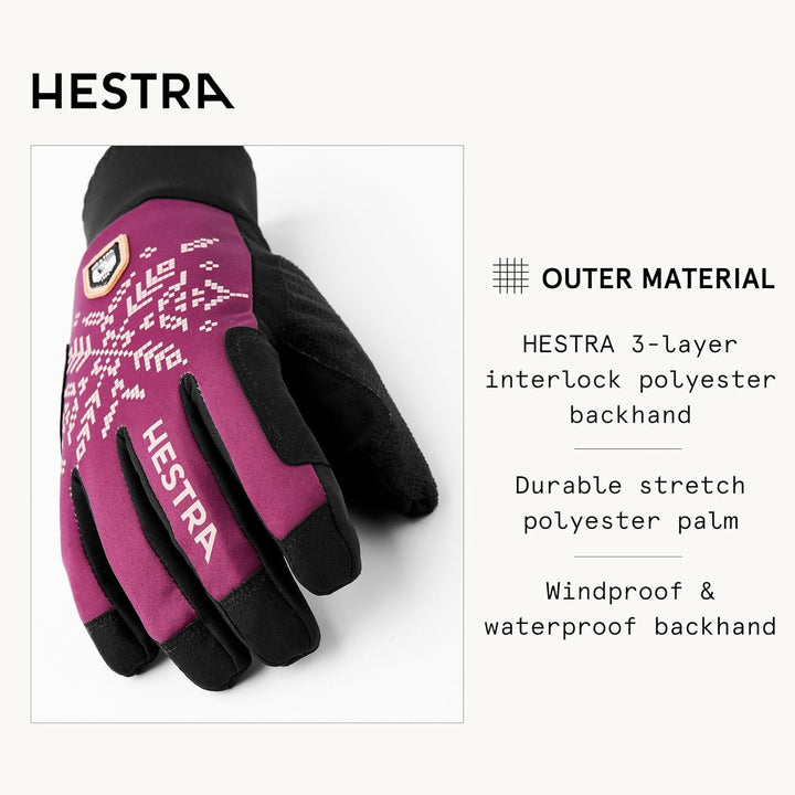 Hestra Women´s XC Primaloft 5-Finger Glove Bordeaux-Druck 6, Bordeaux-Druck 6