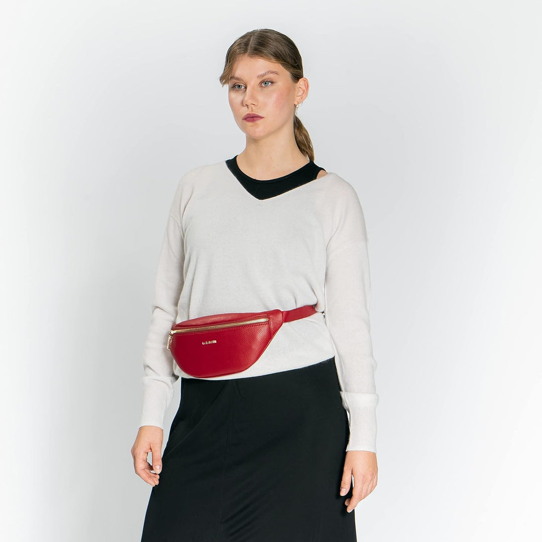 Lazarotti Bologna Leder Gürteltasche Damen | längenverstellbarer Tragegurt | grosse Bauchtasche 31 c