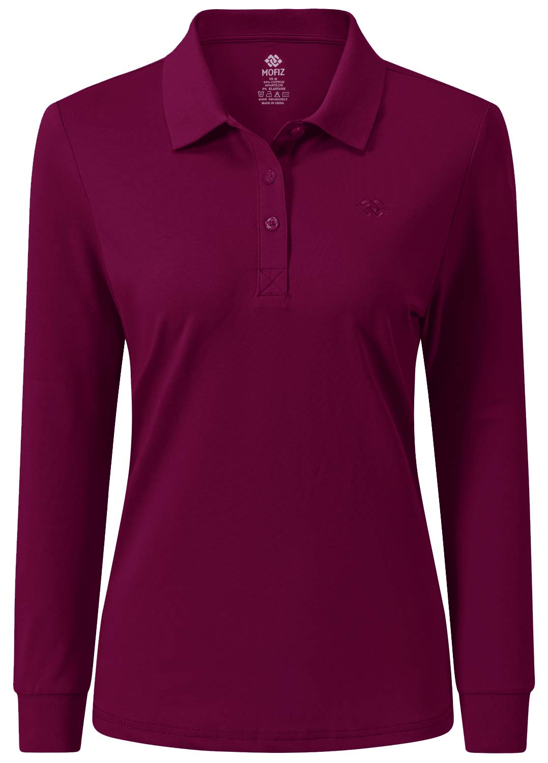 Damen Poloshirt Baumwolle Golf Wintershirt Langarm Oberteile Sports Training Polo mit Kragen Weinrot