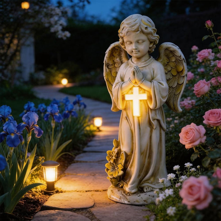Solar Engel Gartenstatuen, LED Fairy Engel Figur, Engel für Grab Wetterfest, LED-Schutzengel-Figur m