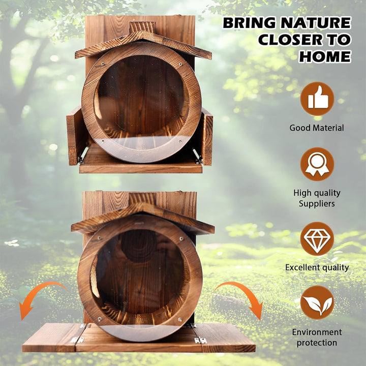 Eichhörnchen Futterhaus aus Holz, Eichhörnchen Futterstation mit Zwei seitlichen Futteröffnungen – V