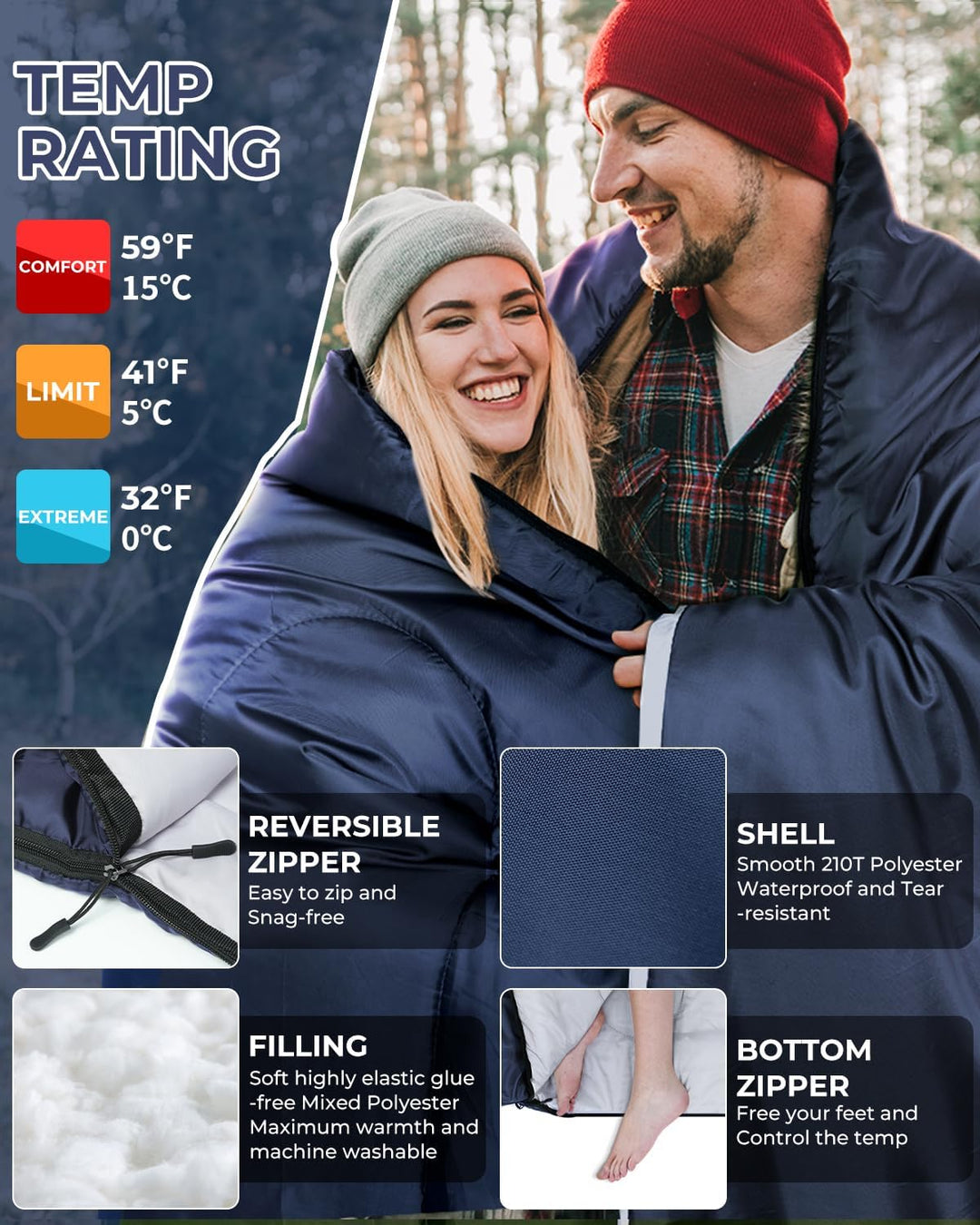 Schlafsack Outdoor Sommer: Ohuhu Doppelschlafsack mit 2 Kissen und Tragetasche, Wasserdicht Leicht 2