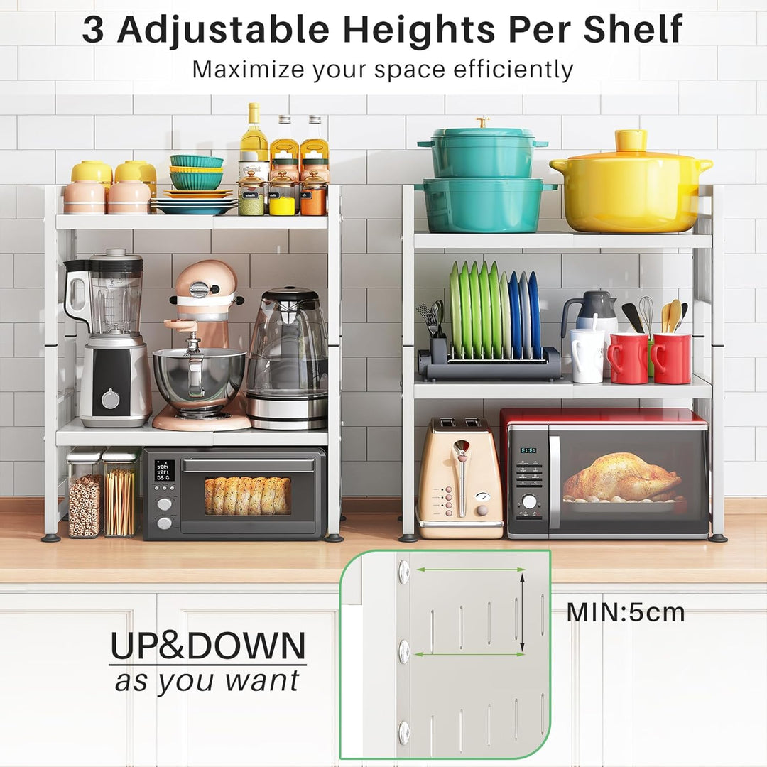 SAYZH Mikrowellen Regal, 3-stufiges Erweiterbares mikrowelle Regal Mikrowellenregal Organizer Küche