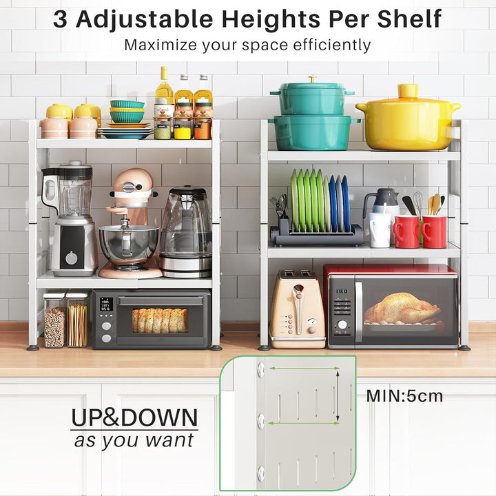 SAYZH Mikrowellen Regal, 3-stufiges Erweiterbares mikrowelle Regal Mikrowellenregal Organizer Küche