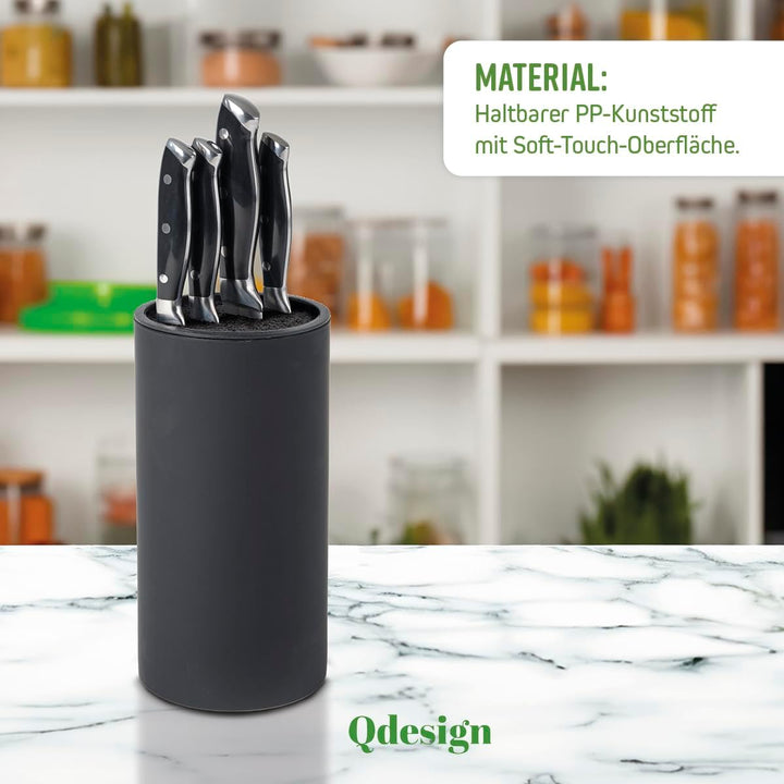Qdesign Universal-Messerblock - PP-Kunststoffblock mit Soft-Touch-Finish - Zylinderförmige Halterung