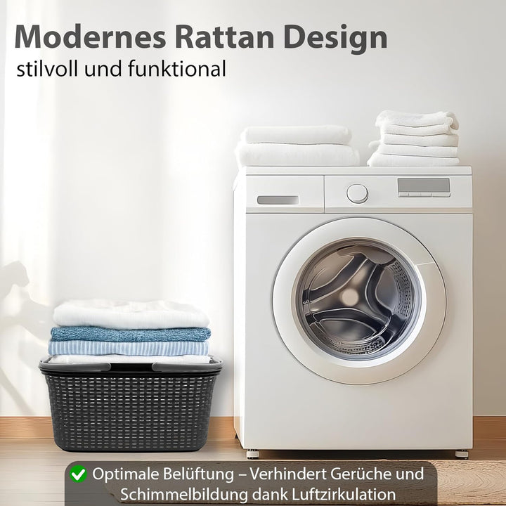 BigDean 3 Stück Wäschekorb mit Henkel 35L Rattan Design – Wäschewanne Made in Germany, 3 Stück