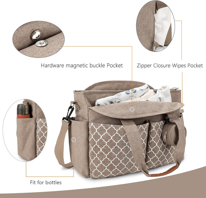 Wickeltasche Baby Gross, 13 Fächer Kinderwagen Windeltasche, Wasserabweisende Babytasche mit Schnull