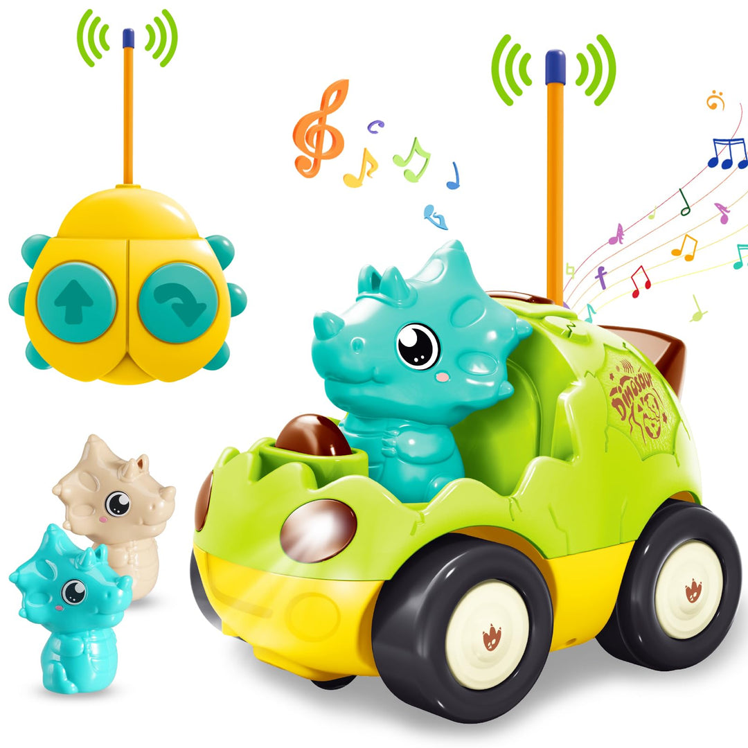 Pup Go Kleinkind Dinosaurier RC Cartoon Auto mit Musik und Lichtern, 2 austauschbare Puppen, Erste F