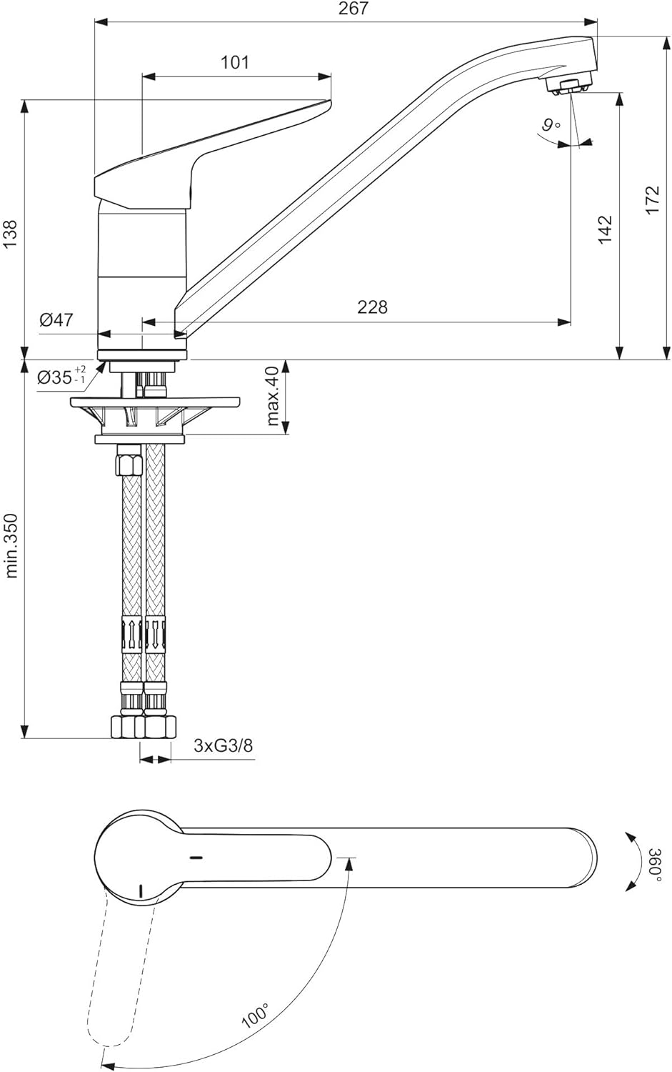 Ideal Standard BC130AA Ceraflex Küchenarmatur, Chrom Niederdruck, Niederdruck