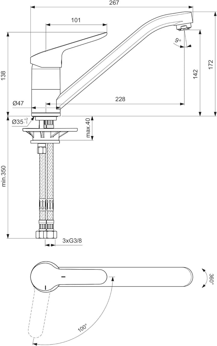 Ideal Standard BC130AA Ceraflex Küchenarmatur, Chrom Niederdruck, Niederdruck