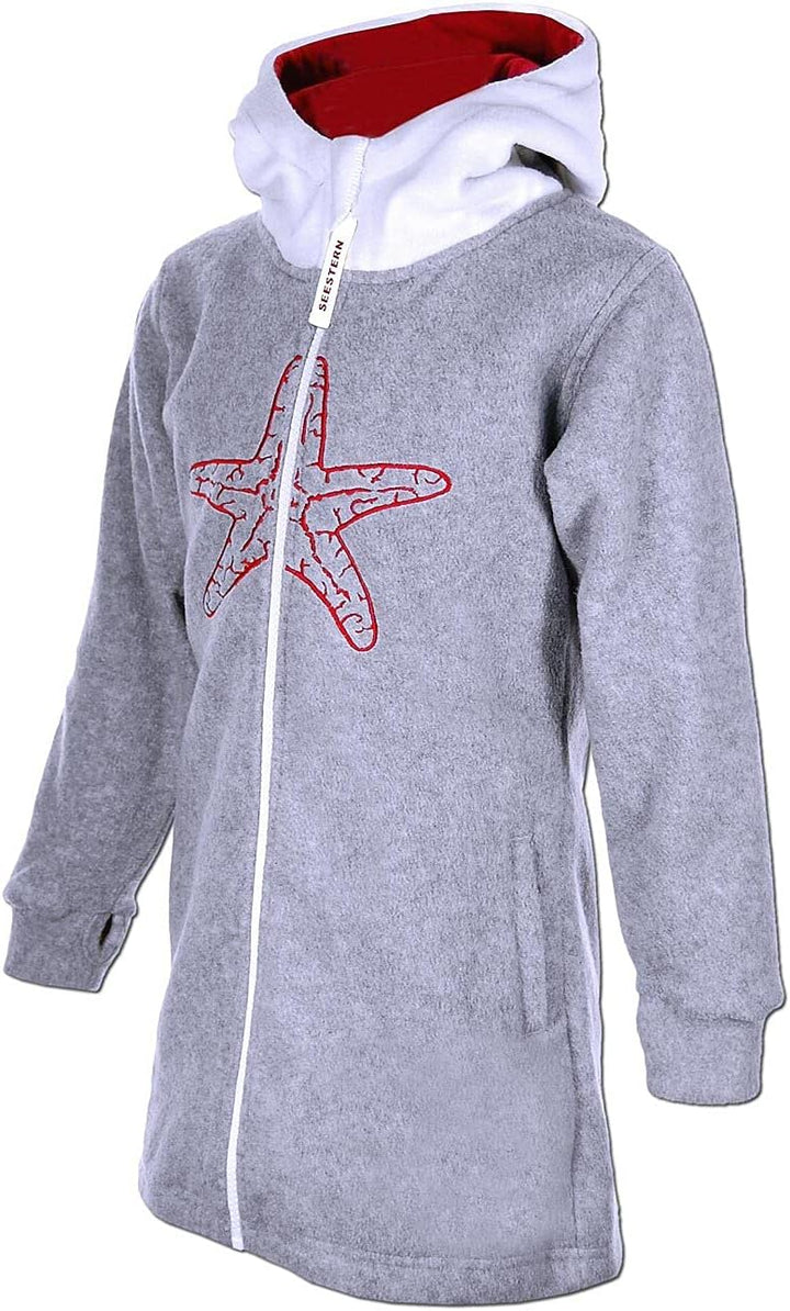 SEESTERN Kinder Kapuzen Fleecejacke Fleecemantel Fleece Sweatjacke 116-164/2106.gy Grau - Weiss - Ro