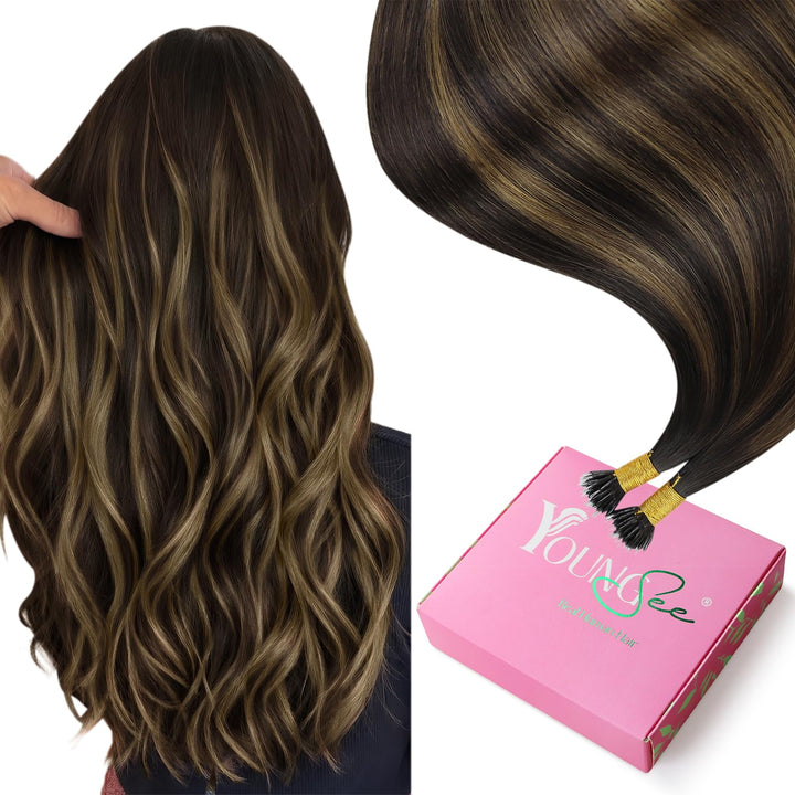 YoungSee Extensions Echthaar Nanoring Ombre 45 CM Nanoring Extensions Braun Ombre Nano Extensions 1g