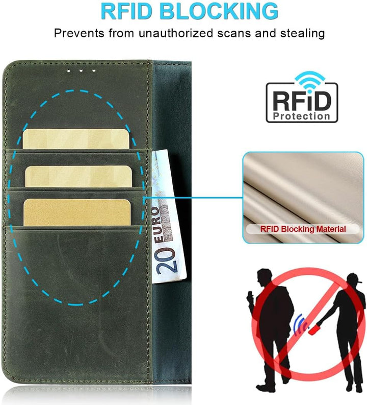 LENSUN Echtleder Hülle für Samsung Galaxy A56, Handyhülle [Echtes Leder][Wallet Kartenfach][Klappbar