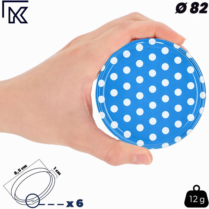 KADAX 10er Set Marmeladengläser 350ml TO82 Blau gepunktet, Einmachgläser Vorratsgläser Mason Jar mit