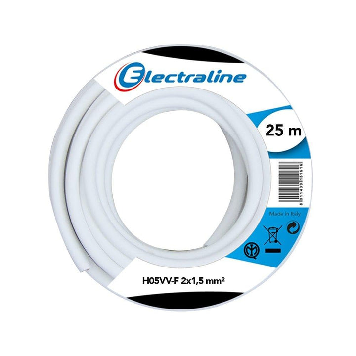 Electraline 20607038J, Kabel H05VV-F Abschnitt 2x1,5 mm², Länge 25 m, Weiss, Weiß