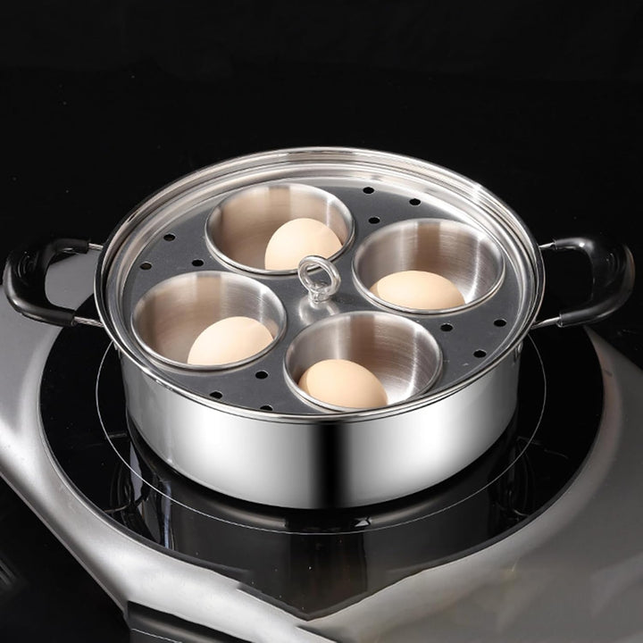 Eierwildererpfanne - Edelstahl 4 Tasse Eierkocher für Küche | Langlebige rostbeständige Dampfschirme