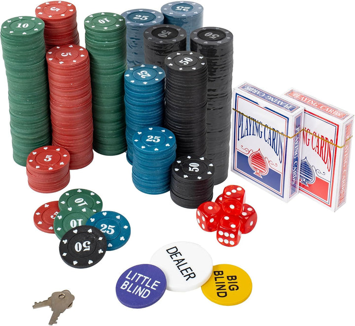 H&amp;F Heimtextilien Pokerkoffer Set 500 Chips – Komplettes Poker Spielset mit Karten Würfeln &amp; Dealer-