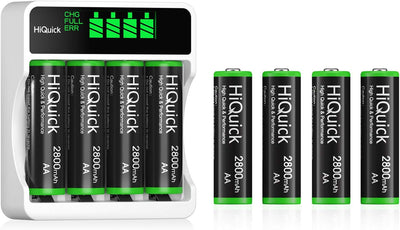 HiQuick Universal Akkuladegerät mit 8 AA Akkus, Ladegerät für NI-MH/NI-CD Mignon AA Micro AAA Akku,