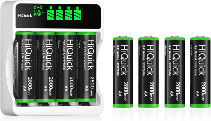 HiQuick Universal Akkuladegerät mit 8 AA Akkus, Ladegerät für NI-MH/NI-CD Mignon AA Micro AAA Akku,