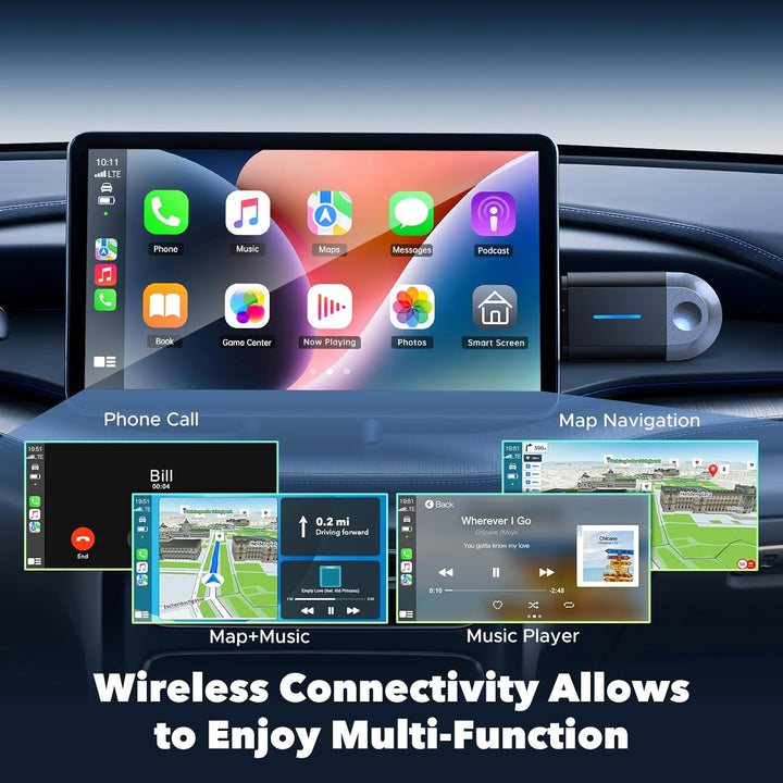 LAMTTO 2-in-1 Wireless CarPlay Adapter, Klein Carplay&Android Auto Wireless Adapter mit USB-C/A, Plu