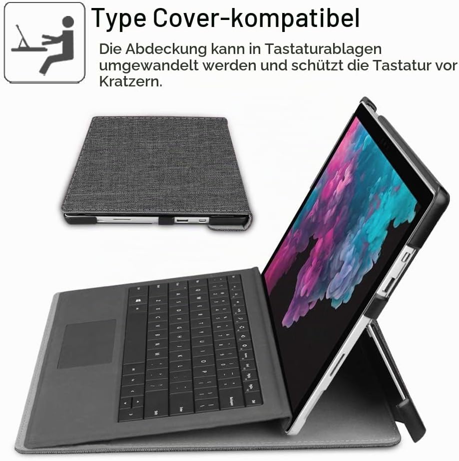 Fintie Hülle für Microsoft Surface Pro 7/7 Plus / 6/5, Business Schutzhülle mit Harter Schale, anpas