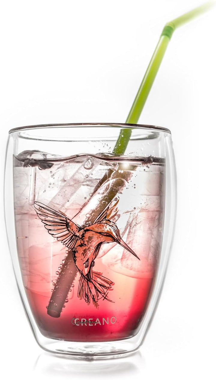Creano doppelwandige Tee-Gläser, Cappuccino-Glas, Thermoglas Hummi im Kolibri Design, 6er Set, 250 m