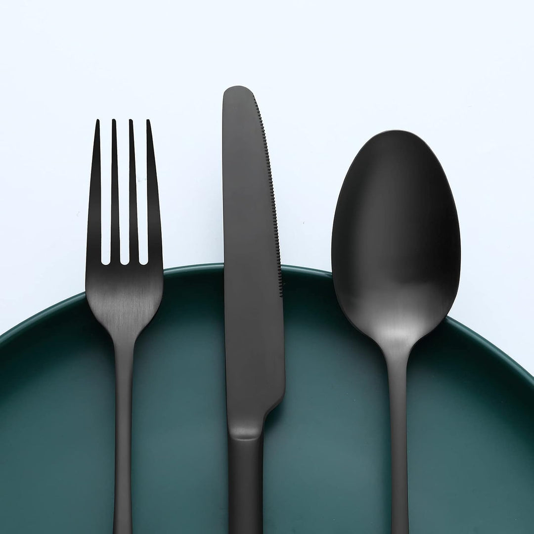 Bestdin Besteck Set 6 Personen, 24 teilig Edelstahl Besteckset Schwarz Matt, Essbesteck Set mit Mess