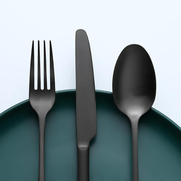 Bestdin Besteck Set 6 Personen, 24 teilig Edelstahl Besteckset Schwarz Matt, Essbesteck Set mit Mess