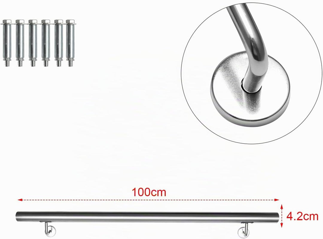 Randaco Edelstahl Handlauf Treppengeländer Geländer Wandhandlauf Wand Treppe inkl. Wandhalterung und