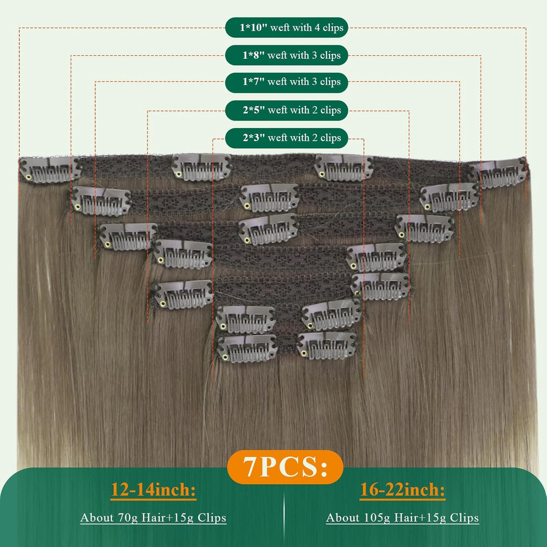 Easyouth Ombre Clip Extensions Echthaar Blond Clip in Haar Extensions Ash Brown Mix Platinblond 18 Z