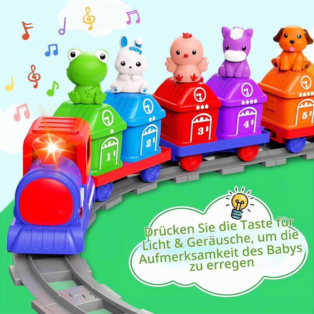 Eisenbahn-Set für Kleinkinder – Lernspielzeug ab 1-3 Jahr, Schienenspielset mit Bauernhoftieren &amp; Fi