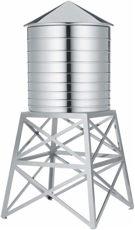 Alessi DL02 Water Tower Behälter - Edelstahl 18/10 glänzend poliert mit Aufsatz., 12,00 x 12,00 x 27