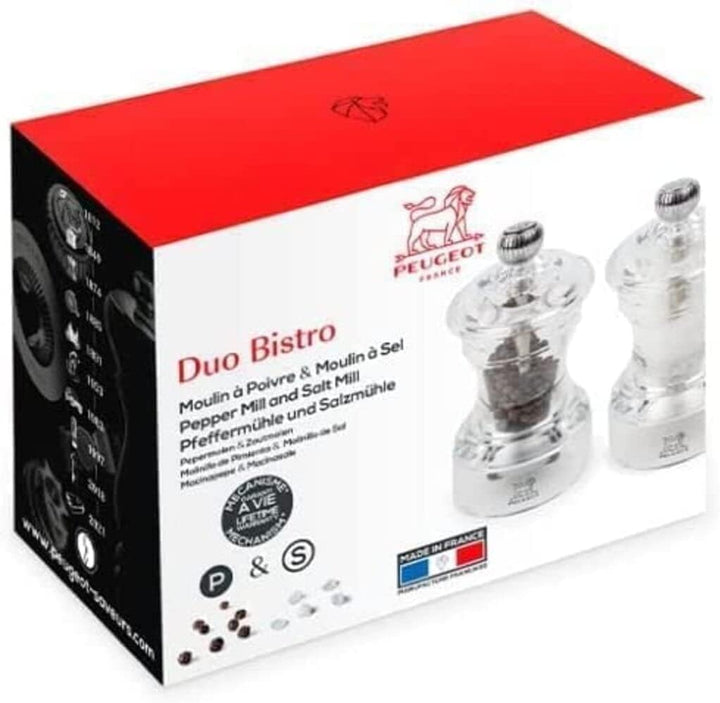 PEUGEOT - Duo Bistro - Pfeffermühle + Salzmühle 10 cm - Klassische Mahlgradeinstellung - Aus Acryl -