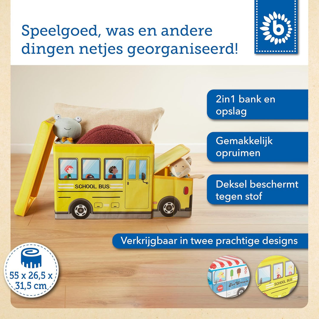 Bieco Aufbewahrungsbox mit Deckel Kinder Schulbus, faltbar, Sitzhocker mit Sitzgelegenheit, und Pols