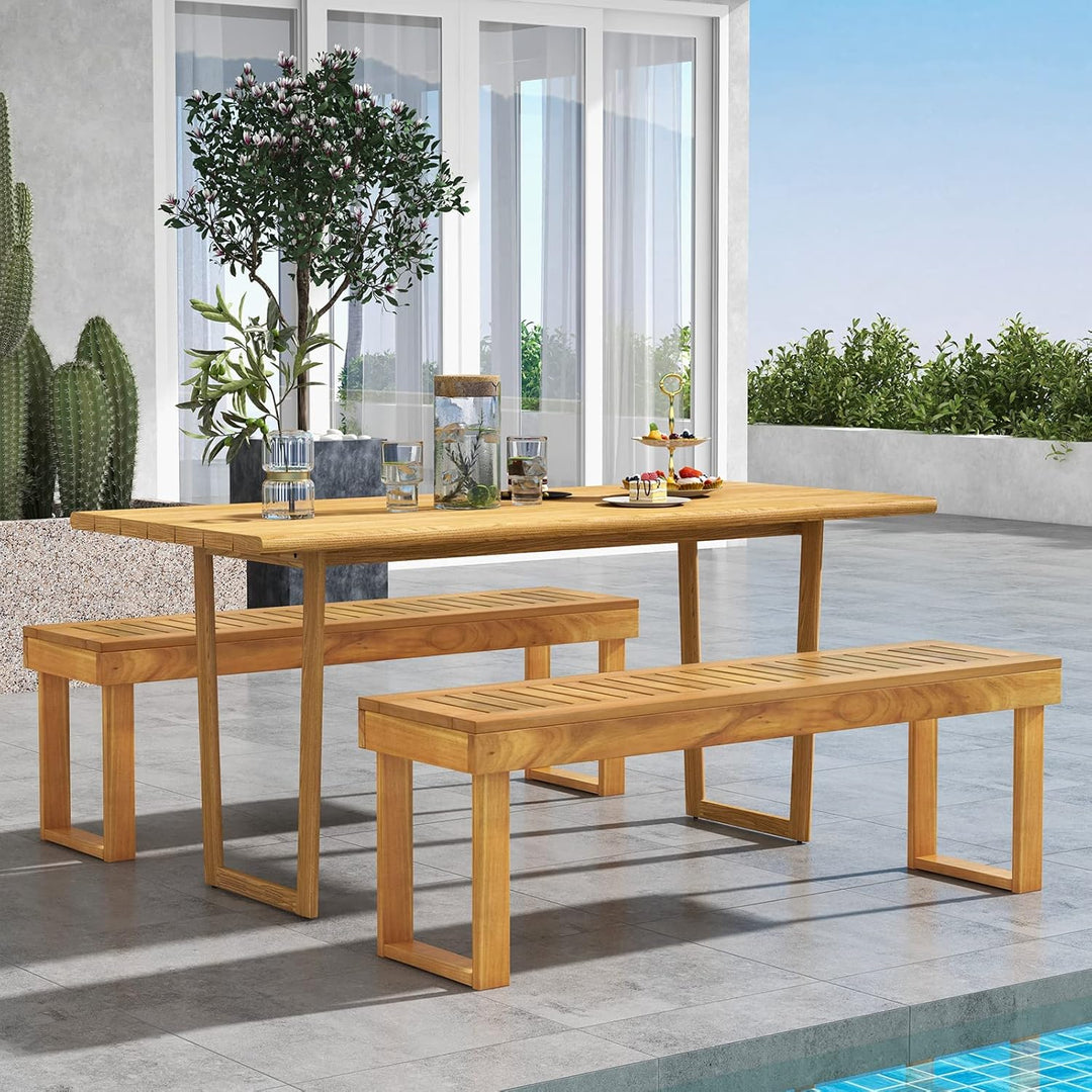 GIANTEX Gartenbank 3 Sitzer, 132 × 34 × 43,5 cm Sitzbank Massivholz, Parkbank Garten Holzbank bis 36