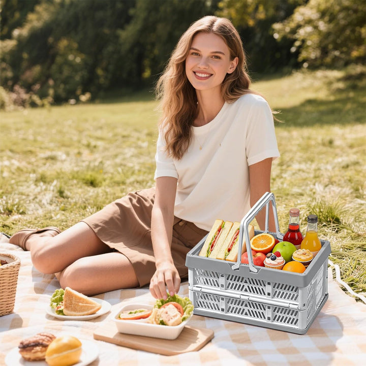 Klappkorb Faltbar, 2er Set Klappbox Klein mit Henkel 19 L Grau, Multifunktionaler Aufbewahrungskorb