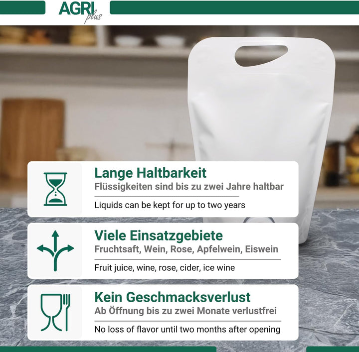 AGRI plus Standbeutel 20 Stück 3,0 Liter weiss | Anzahl und Grösse wählbar | Bag in Box Beutel 0,75-