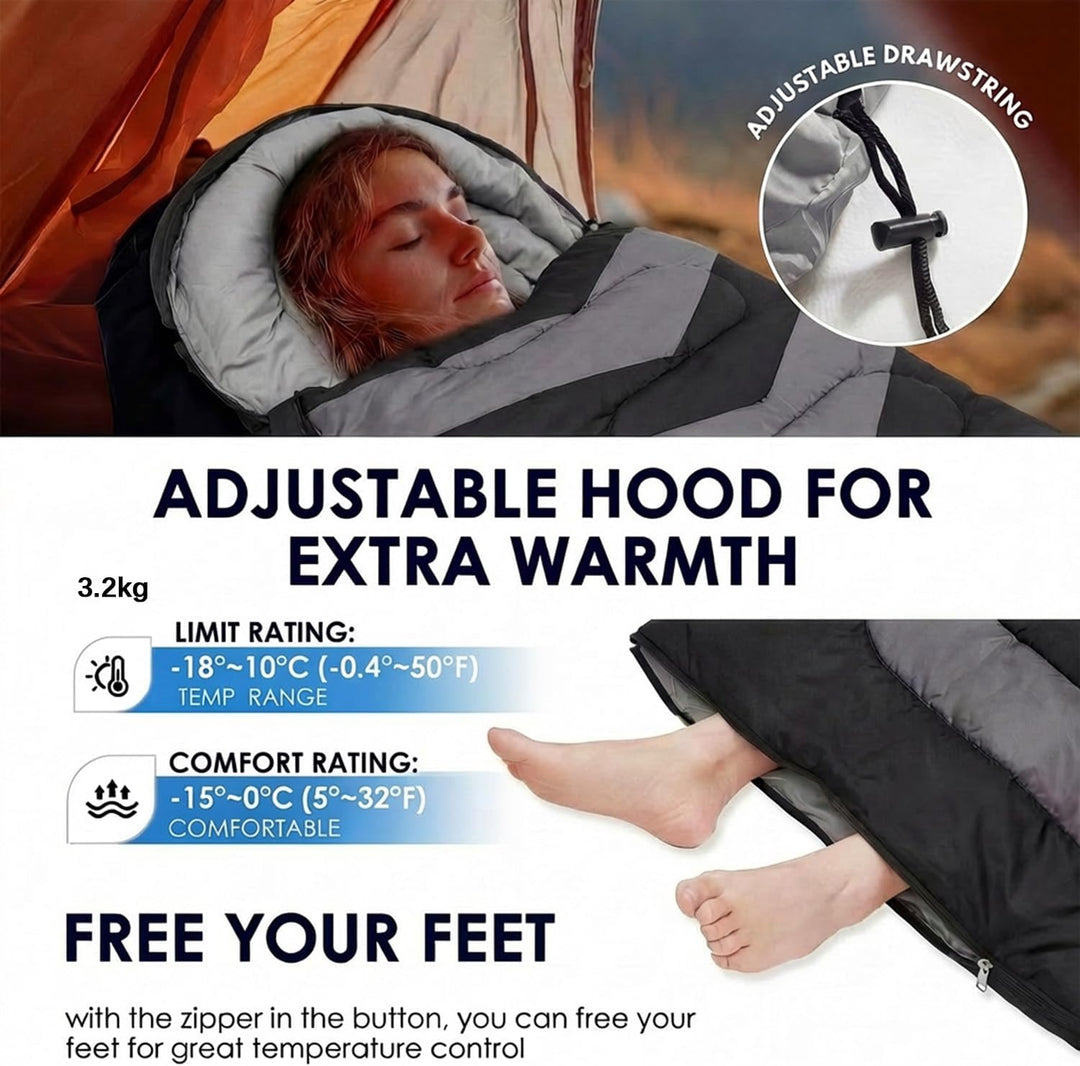 Schlafsack Winter -15°C bis 0°C (950GSM / 3.2kg), Winterschlafsack Outdoor für Erwachsene &amp; Kinder -
