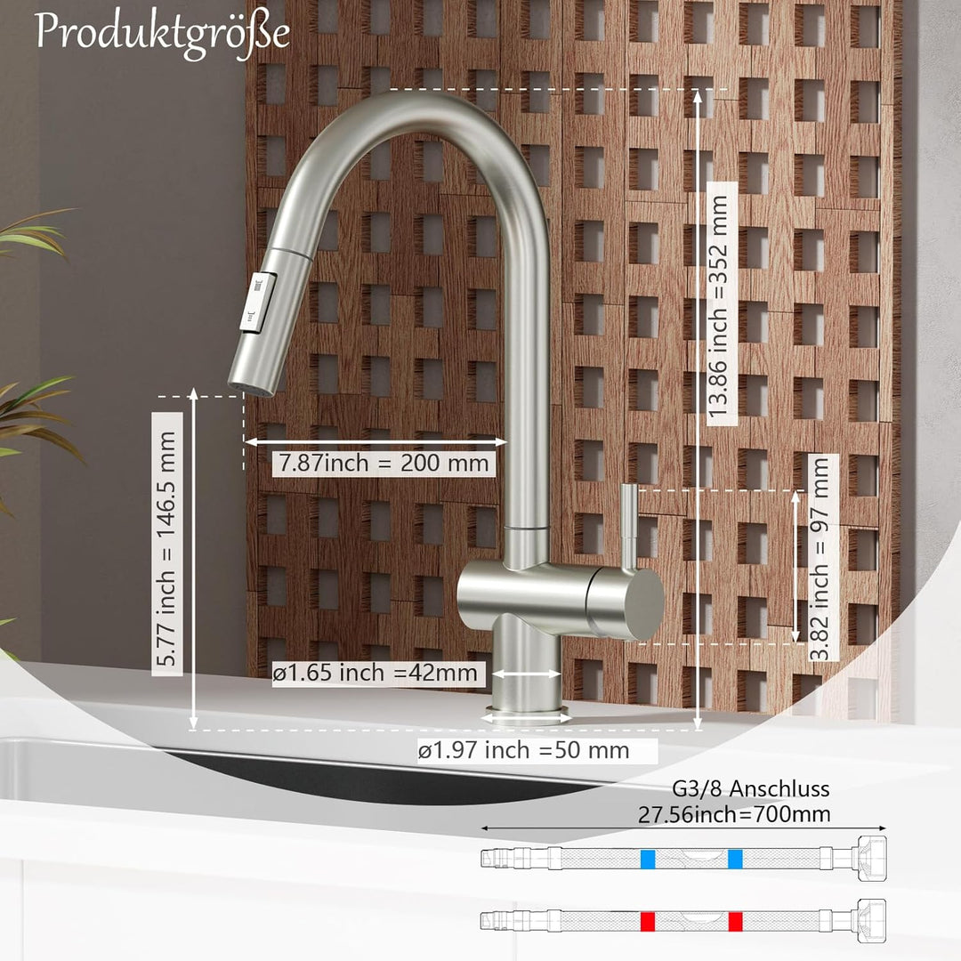 Wasserhahn Küche, SEMANEY Hochdruck Küchenarmatur mit 2 Modus Brause Ausziehbar, Mischbatterie küche