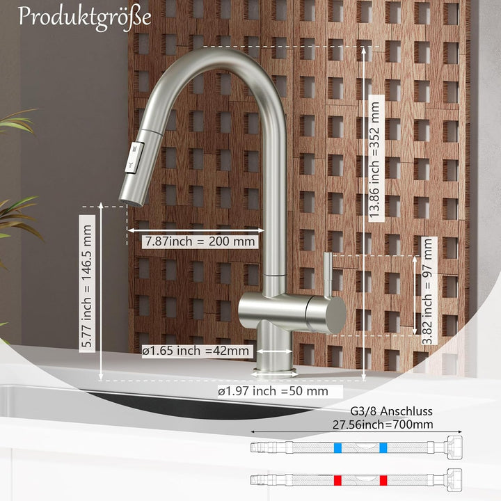 Wasserhahn Küche, SEMANEY Hochdruck Küchenarmatur mit 2 Modus Brause Ausziehbar, Mischbatterie küche